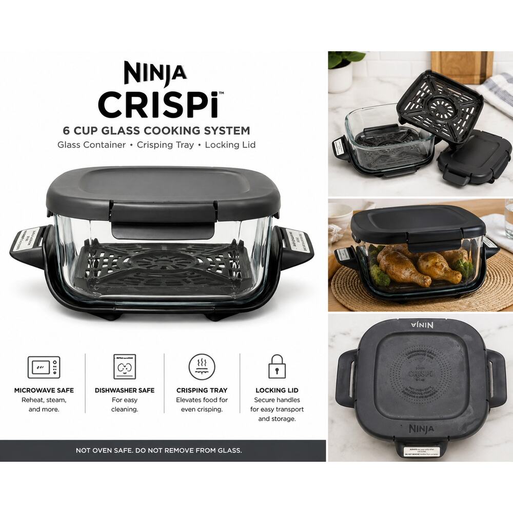 Ninja CRISPi 6 Cup Glass Container w Lid & Crisp Tray